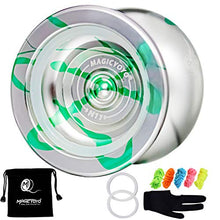 Load image into Gallery viewer, MAGICYOYO N11 Alloy Aluminum Professional Yoyo Unresponsive YoYo Ball with Bag, Glove and 5 Strings (Silver Green)
