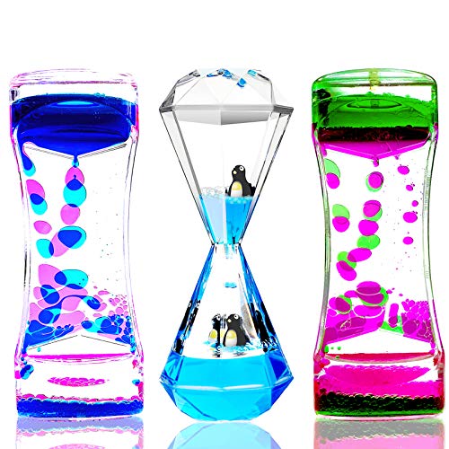 LYPGONE Liquid Motion Bubbler Timer 3 Pack Colorful Marine Organism Theme Hourglass Timer Sensory Toys Children Activity Toys Calm Relaxing Desk Toys Anxiety Toys Autism Toys ADHD Fidget Toys