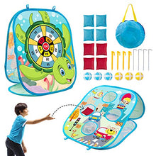 Load image into Gallery viewer, 3 in 1 Bean Bag Toss Game Set for Kids, Outside Toys for Kids Toddlers Ages 3-5 4-8 4-7, Collapsible Cornhole and Dart Board with 8 Bean Bags, Crab &amp; Turtle Themed, Birthday Gift for Boys Girls (Blue)
