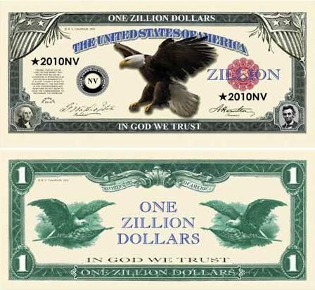 Zillion Dollar Novelty Money With Bill Protector