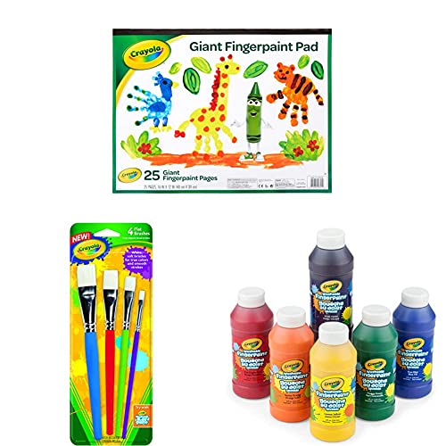 Crayola Washable Finger Paint Set with Painting Pad & Big Paint Brushes, Kids Painting Supplies, Gift