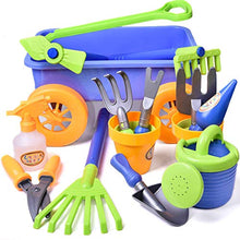 Load image into Gallery viewer, FUN LITTLE TOYS Kid&#39;s Garden Tool Toys Set, Beach Sand Toy, Kids Outdoor Toys, Gardening Backyard Tool Set Wagon Other Garden Tools- 16 PCs
