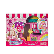 Load image into Gallery viewer, Love, Diana, Kids Diana Show, Fashion Fabulous Doll with 2-in-1 Taco and Ice Cream Truck Pop-Up Shop, 11 Surprise Play Pieces
