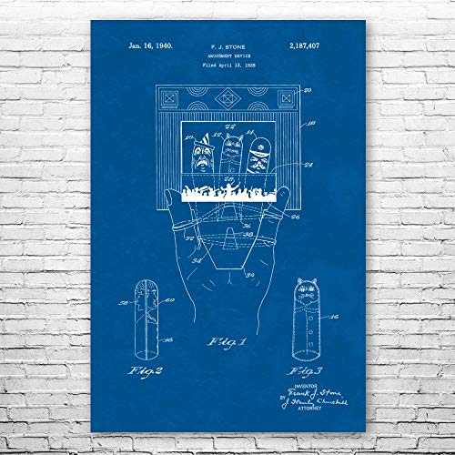 Patent Earth Finger Puppet Theater Poster Print, Toy Collector Gift, Puppet Wall Art, Daycare Decor, Theater Art, Marionette Gifts Blueprint (11 inch x 17 inch)