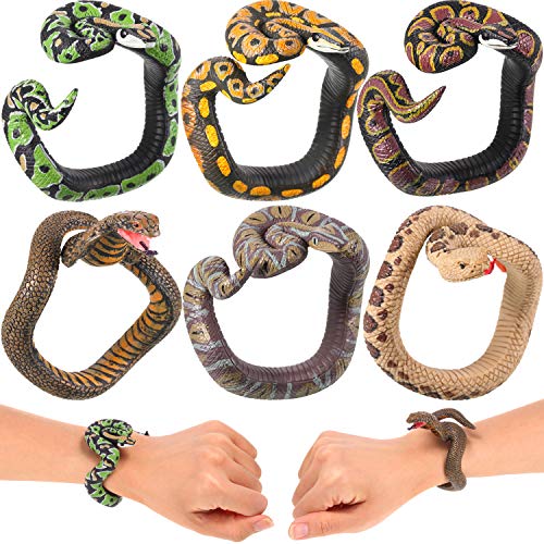 6 Pieces Toy Snake Bracelet PVC Simulation Snake Wrist Band Fake Snake Wristband Halloween Prank Toys Scary Mischievous Toys Party Supplies Realistic Snake Bracelet for Adults Teens
