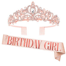 Load image into Gallery viewer, &quot;BIRTHDAY GIRL &quot;Sash and Rhinestone Crown Set - Rose Gold Glitter Birthday Sash for Girl + Rhinestone Crown Set Birthday Party Gifts Birthday Party Supplies
