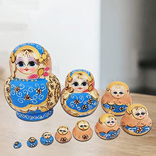 Load image into Gallery viewer, KOqwez33 Russian Wood Stacking Nesting Dolls Set,1 Set Ten-Layer Russian Matrioska Toy Lightweight Three Flowers Cartoon Girl Face Nesting Dolls for Decoration - Blue

