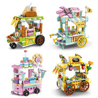 FUN LITTLE TOYS 4 Boxes Food Cart Building Block Toy Street View Building Bricks Set Include Ice Cream Cart BBQ Station Thrifty Thirst and Sushi Stop,Building Block Sets,