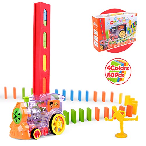 Vanmor Automatic Domino Train Model with Light, Domino Blocks Building Stacking Toy,Stacker Game STEM Creative Gift for 3 4 5 6 7 Year Old Boys Girls
