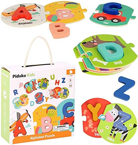 Alphabet Flash Cards for Toddlers 2-4 Years - Montessori Toys for 2 year old - ABC Educational Gifts for 2 3 4 5 Year Olds - Preschool Learning Activities Wooden Letters Puzzle Flashcards Set
