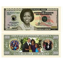 Load image into Gallery viewer, 25 Michelle Obama Million Dollar Bills with Bonus Thanks a Million Gift Card Set
