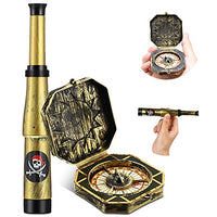 2 Pieces Pirate Compass Toy Pirate Theme Party Supply Antique Captain Compass Toy Retro Telescope Toy Pirate Telescope and Compass Treasure Play for Pirate Cosplay Party Decor, Party Favors