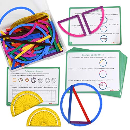 edxeducation GeoStix Deluxe Set - Learn Geometry with 100 Flexible Construction Sticks - Includes 2 Protractors and Activity Cards - Manipulative for Math, Art and Fine Motor Skills