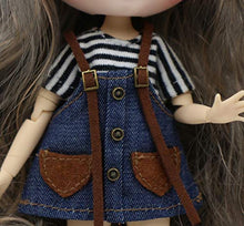 Load image into Gallery viewer, Studio one Strip t-Shirt Cowboy Straps Dress and Headband Clothes for Middie Blythe Doll 20 cm Doll 1/8 bjd Doll
