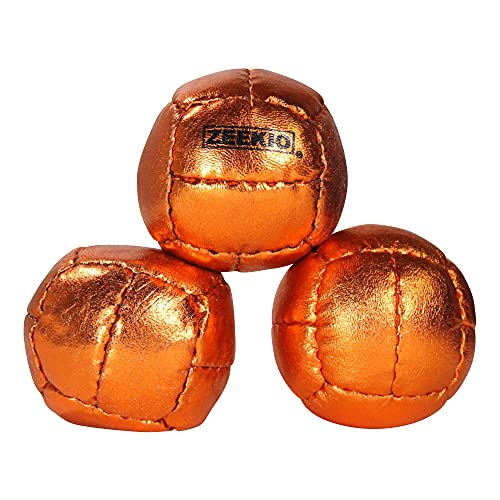 Zeekio Juggling Balls Premium Galaxy - [Pack of 3], Synthetic Leather, Millet Filled, 12-Panel Leather Balls, 130g Each, 62mm, Metallic Orange
