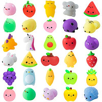 MALLMALL6 30Pcs Mochi Squeeze Toys for Kids Party Decorations Favors Stress Relief Birthday Gift Treat Goodie Bags Random Fruit and Animals Shape Kawaii Mini Toys Classroom Prize for Boys Girls