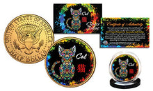 Load image into Gallery viewer, Chinese Zodiac Polychrome Genuine JFK Half Dollar 24K Gold Plated Coin - CAT
