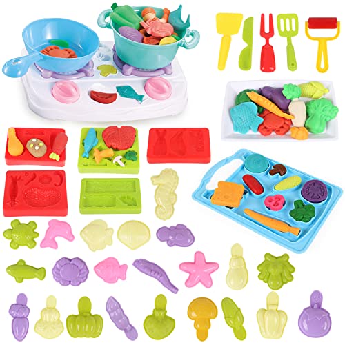 Clay Molds Playset Dough Kitchen Creations Stovetop Set,Multi Color Play Food Modeling Accessories,Gift for Kids Ages 3 and Up