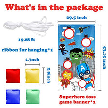 Load image into Gallery viewer, Icasy Superhero Themed Bean Bags Toss Games, Superhero Throwing Game for Indoor Outdoor Party Kids Activities, Carnival Toss Games Banner for Birthday Party Supplies Decor Christmas Thanksgiving Day
