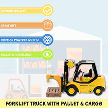 Load image into Gallery viewer, Forklift Truck with Pallet &amp; Cargo  Friction Powered Wheels &amp; Manual Lifting Control - Heavy Duty Plastic Lifting Vehicle Toy for Kids &amp; Children by Toy To Enjoy
