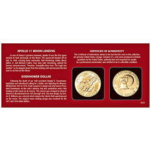 Load image into Gallery viewer, Moon Landing Eisenhower and Bicentennial Dollar Coin Set Layered in Gold| 50th Anniversary Special Edition |Certificate of Authenticity |Two Colorized 24 KT Gold Layered US Coins
