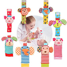 Load image into Gallery viewer, JOYLEX Soft Baby Wrist Rattle Foot Finder Socks Set,Cotton and Plush Stuffed Infant Toys,Birthday Holiday Birth Present for Newborn Boy Girl 0/3/4/6/7/8/9/12/18 Months Kids Toddler,8pcs
