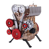 XSHION Full Metal Engine Model Stirling Engine, 4 Cylinder Inline Engine Model DIY Assembly Car Engine Model Building Kit Desk Engine Hobby Toy for Adults