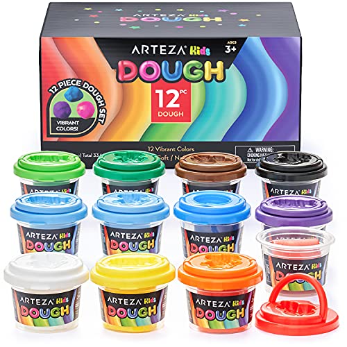 Arteza Kids Play Dough, 12 Bright Colors, 2.8-oz Tubs, Soft, Air-Tight Containers, Art Supplies for Kids Crafts and Playtime Activities