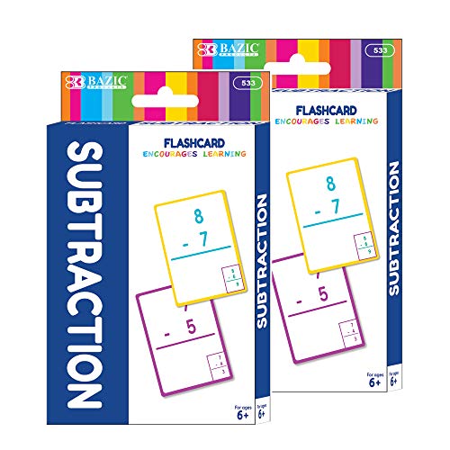 BAZIC Subtraction Flash Cards, Numbers Math Flashcards Game at School Home, Problem Solving for Kids Ages 6+ 1st Grade 2nd Grade (36/Pack), 2-Packs
