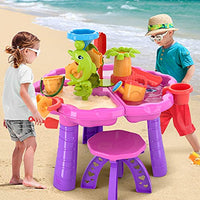 TEMI 3-in-1 Sand Water Table for Kids,Summer Toys Activity Table Sandbox Toy Sensory Table 28PCS Outdoor Toy Beach Play Table with Dolphin Water Wheel ,for Toddler Boys Girls
