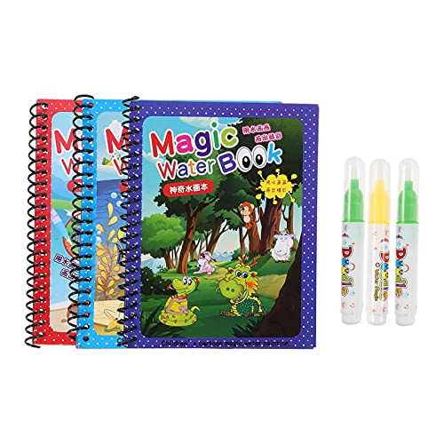 balacoo 3pcs Paint Books Water Coloring Books Reusable Water- Reveal Activity Pad for Toddler Girl and Boy