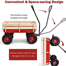 Load image into Gallery viewer, All Terrain Wagons for Kids Wagon with Removable Wooden Side Panels, Garden Wagon with Steel Wagon Bed, Folding Wagons for Kids/ Pets with Pneumatic Tires, Red
