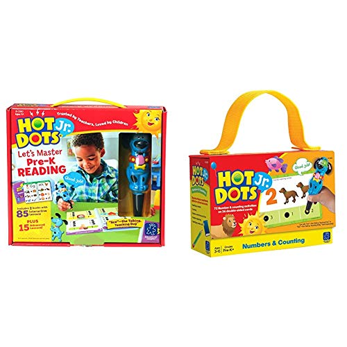 Educational Insights Hot Dots Jr. Let's Master Pre-K Reading Set, 2 Books & Interactive Pen, 100 Math Lessons & Hot Dots Jr. Numbers and Counting Card Set, Preschool and Kindergarten Readiness