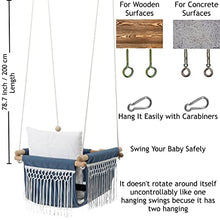 Load image into Gallery viewer, Mass Lumber Porch Macrame Baby Swing Outdoor Seat with Belt, Ceiling Hanging Set, Storage Bag Baby Hammock Swing Chair for Infants Baby Crochet Toddler Swing Indoor Boho Baby Swing (Tasseled Blue)
