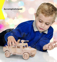 Load image into Gallery viewer, Puzzled 3D Puzzle H1 Truck SUV Wood Craft Construction Model Kit, Fun Unique &amp; Educational DIY Wooden Army Toy Assemble Model Unfinished Crafting Hobby Puzzle to Build &amp; Paint for Decoration 68pc Pack

