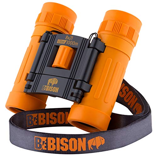 BeBison Binoculars for Kids and Adults - 8x21 High Resolution Real Optics - Compact Folding Shockproof Kids Binoculars for Bird Watching - Spy Games - Outdoor Play for Boys and Girls.