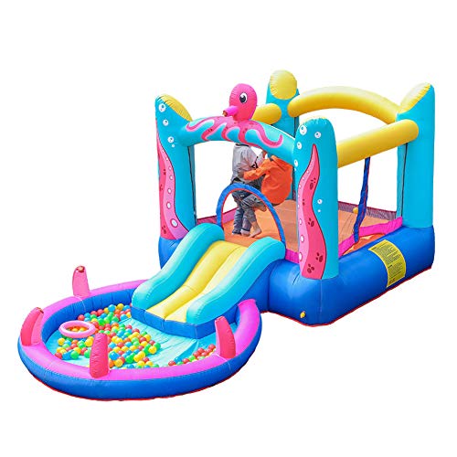 LANGWEI Inflatable Bounce House Jumping Castle, Kids Party Water Park with Water Slide, Splash Pool and Sprinkler for Outdoor/Indoor (Excluding Ocean Ball)