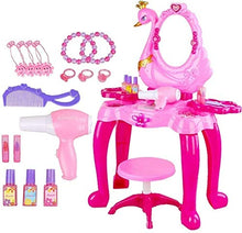 Load image into Gallery viewer, LLNN Simple and Stylish Makeup Vanity Set for Bedroom, Electric Take Along Salon Vanity Playset Activities with Mirror and Working Hair Dryer Makeup Table Pretend Dress Up, Villa Furniture
