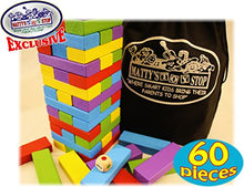 Load image into Gallery viewer, Matty&#39;s Mix-Up 60pc Large Colorful Wooden Tumble Tower Deluxe Stacking Game with Storage Bag
