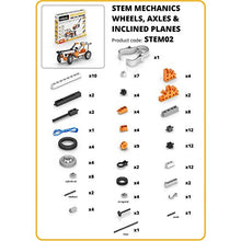 Load image into Gallery viewer, Engino Discovering STEM Mechanics Wheels, Axles and Inclined Planes | 14 Working Models | Illustrated Instruction Manual | Theory &amp; Facts | Experimental Activities | STEM Construction Kit
