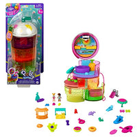 Polly Pocket Spin n Surprise Compact Playset, Tropical Smoothie Shape, Waterpark Theme, 3 Floors, 25 Surprise Accessories Including Polly & Shani Dolls, Great Gift for Ages 4 Years Old & Up