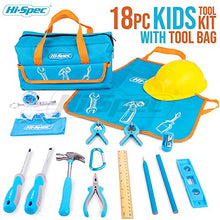Load image into Gallery viewer, Hi-Spec 18 Piece Kid&#39;s Blue Tool Kit Set with Tool Bag. Real Metal DIY Hand Tools for Children &amp; Starters Including Work Apron, Dust Glasses &amp; More
