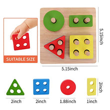 Load image into Gallery viewer, Wooden Sorting &amp; Stacking Toys for Toddlers, Preschool Educational Shape Color Recognition, Early Childhood Development PGeometric Puzzle Toys for 3+ Year Old Boys Girls Travel Toy (4 Shapes)
