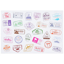 Load image into Gallery viewer, Vintage Travel Stickers for Water Bottles, Passport Stamps for Kids Party Favors, Scrapbooks (27 Cities, 810 Count)
