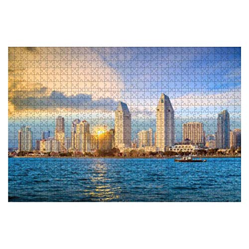 Wooden Puzzle 1000 Pieces Skyline of san Diego, California Skylines and Pictures Jigsaw Puzzles for Children or Adults Educational Toys Decompression Game