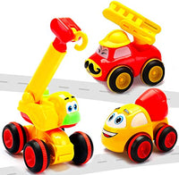 Toys for a 2 Year Old Boy - 3 Friction Powered Trucks for 2+ Year Old Boys, Push & Go Cars Cartoon Construction Vehicle Set - Best Toddler Boys Toys & Toy Trucks, Play Pull Back Car, Idea