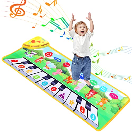 NIXMIC Toddler Toys Age 1-2 Piano Mat,Cute Animal Patterns Touch Playmat Musical Toys 1st Birthday Gifts Boy Girl,Baby Musical Instrument Learning Toys,4 Mode Portable Floor Piano Keyboard Dance Mat