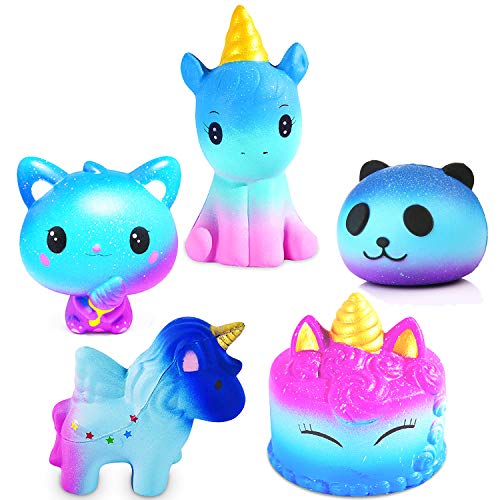 Galaxy Unicorn Squishies Toy Set - Starry Squishys Cat, Unicorn Cake, Unicorn Horse, Unicorn Rabbit, Panda Kawaii Slow Rising Squishy Toys for Kids Adults Stress Relief Toy(5 Packs)