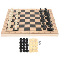 Travel Chess Boards Game, Wooden Checkers Chess Backgammon Board Game Set, with Folding Carrying Case for Adults Kids(S)