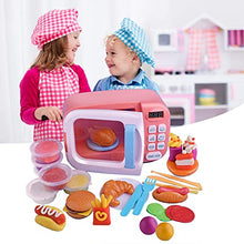 Load image into Gallery viewer, WuLL Microwave Play Kitchen Set, Kids Pretend Play Electronic Oven with Play Food, with Pretend Play Fake Food, with Lights, Suitable for Educational Gifts for Boys Girls (Pink)
